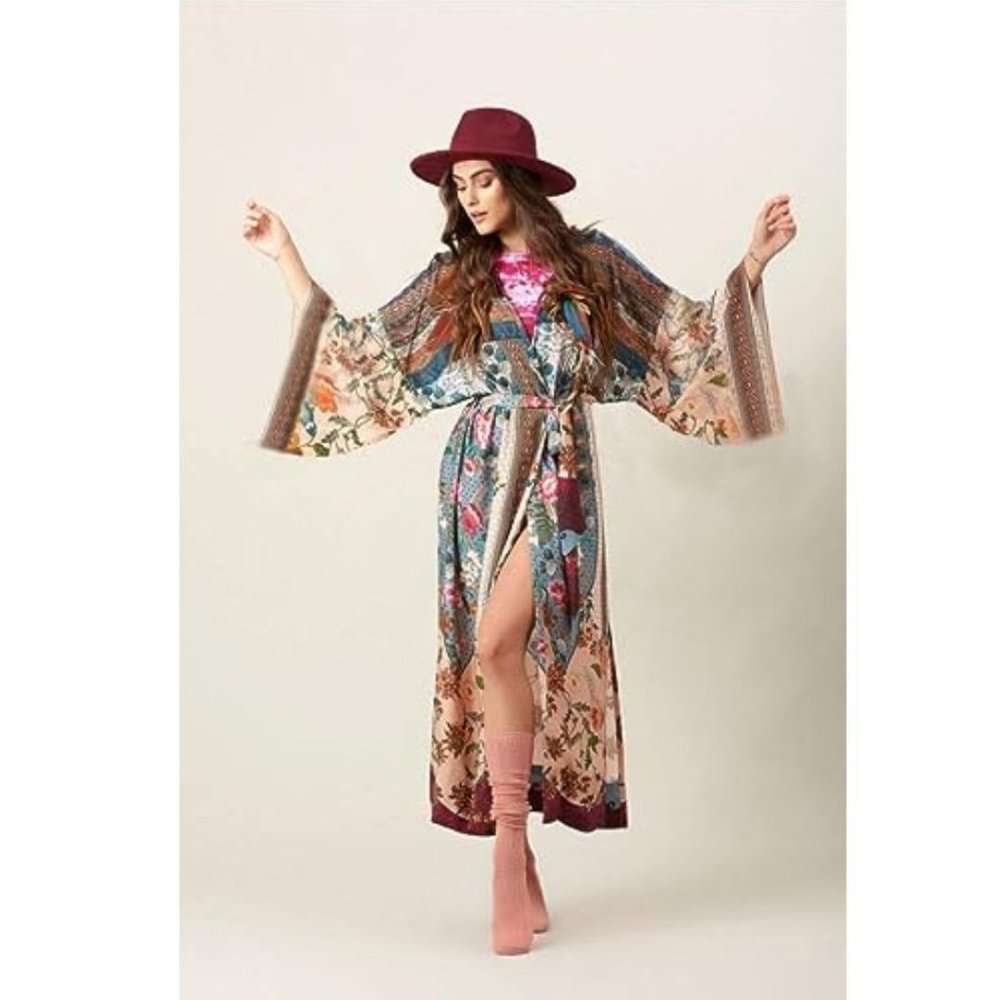 Cover ups Tunic Kimono Cardigan Shawl Women's Fashion Geometry Print